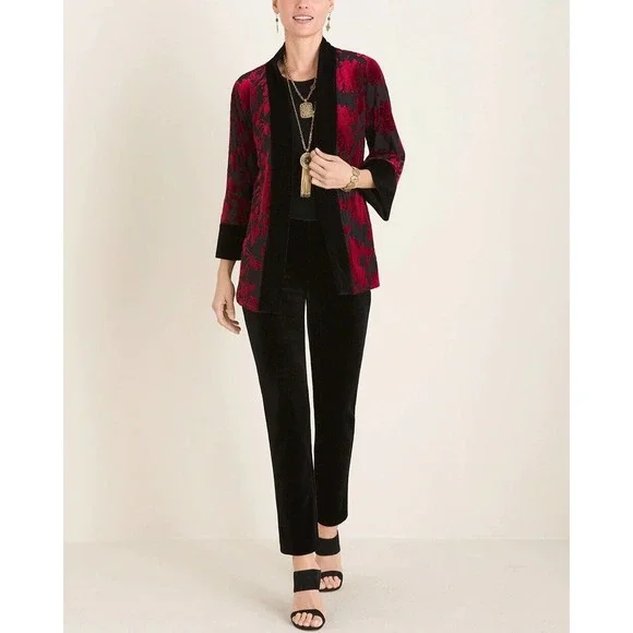 Chico's Travelers Collection Reversible Black To Red Velvet Jacket 1 8/10 H13887 - Picture 12 of 12
